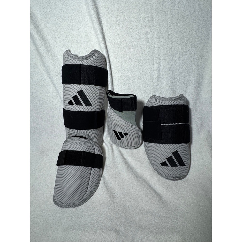 Adidas Shin and Ankle Guards Grey Black Martial Arts MMA Sparring Gear Set